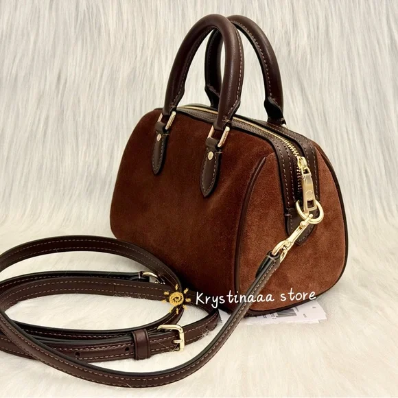 NWT Coach Mini Rowan Crossbody Bag CCF29 suede/Vintage Brown - Picture 14 of 16